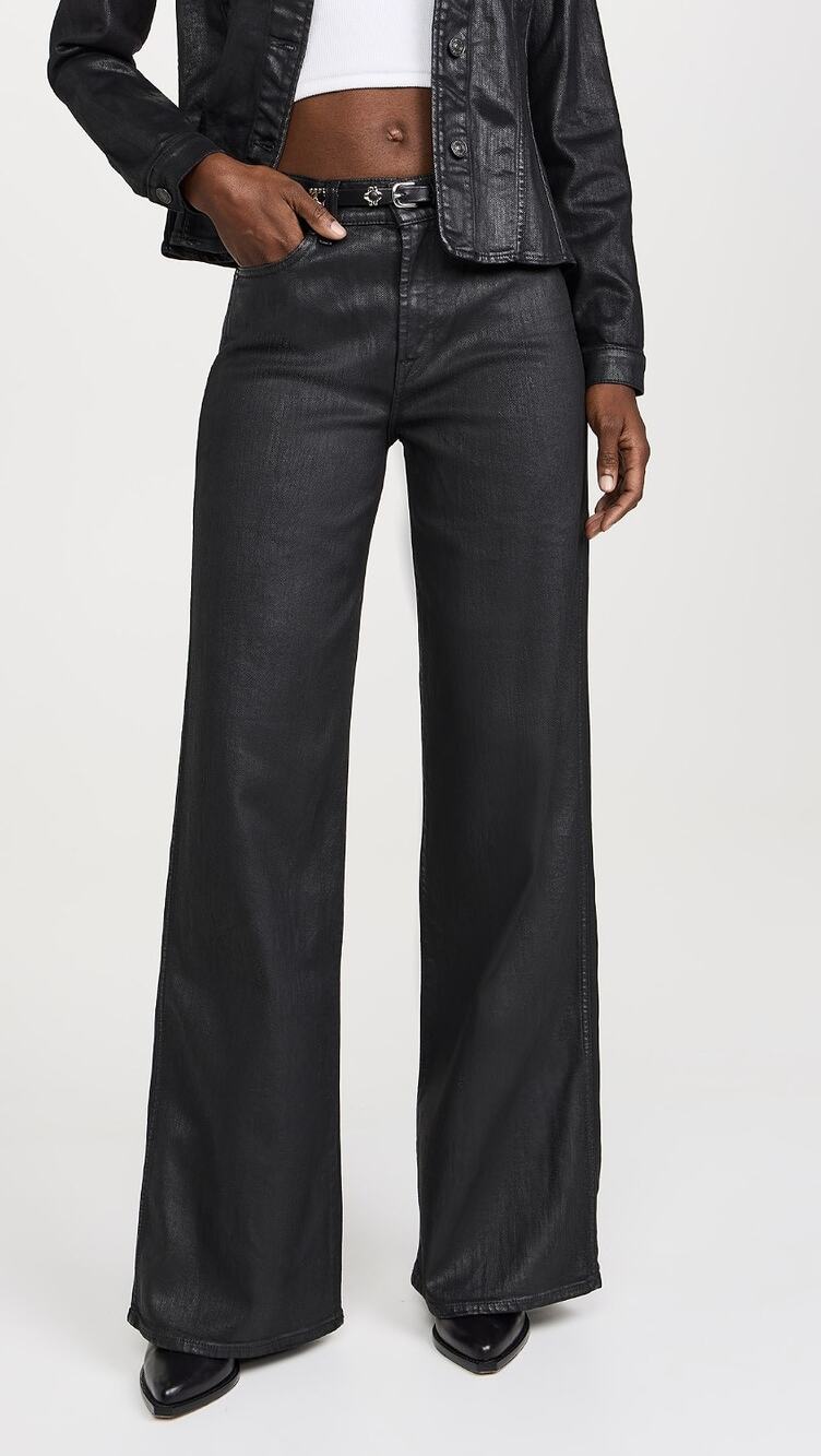 7 For All Mankind Lotta waxed wide leg black jeans size 27